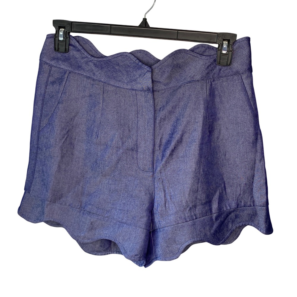 Anewsta Blue Scalloped High Waist Shorts Chambray Sheen Size‎ L 8/10